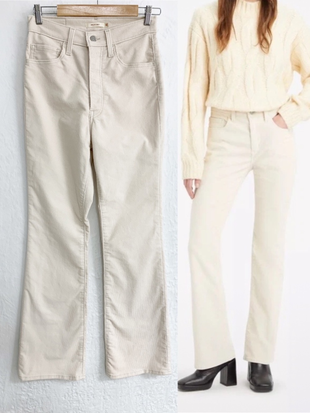Levi's Corduroy Ribcage Boot in Cream Sz 30